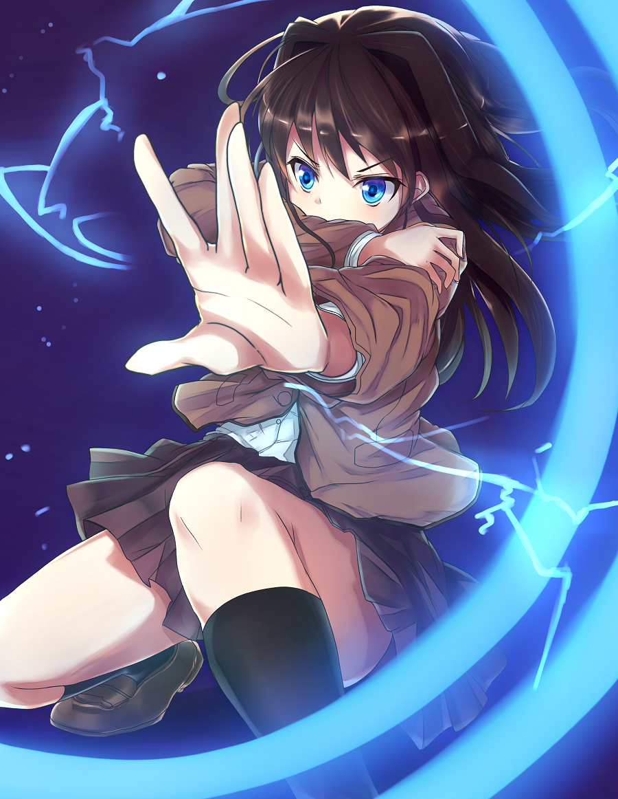 aozaki_aoko, blazer, blue_eyes, brown_hair, hair_intakes, long_hair, magic, mahou_tsukai_no_yoru
