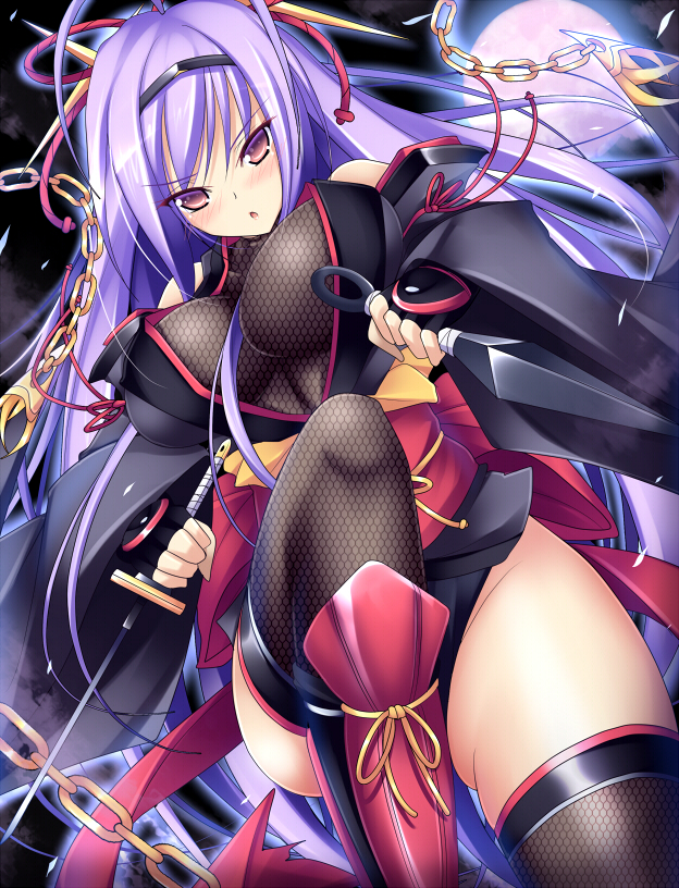 breasts, chain, chains, female, fishnets, hair_ornament, japanese_clothes, kimono