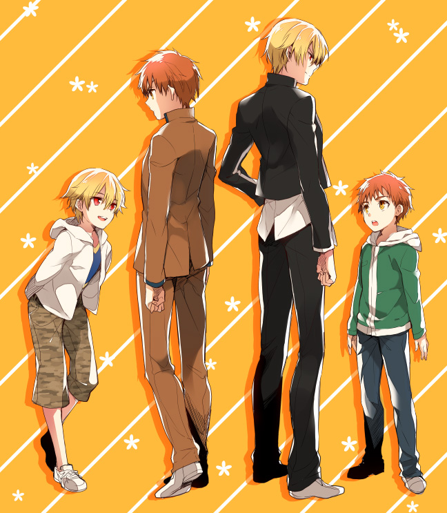 blonde_hair, casual, child, child_gilgamesh, dual_persona, emiya_shirou, fate/hollow_ataraxia, fate/stay_night