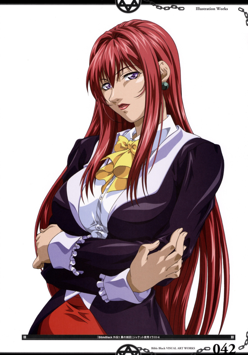 1girl, breasts, crossed_arms, earrings, highres, jewelry, large_breasts, long_hair