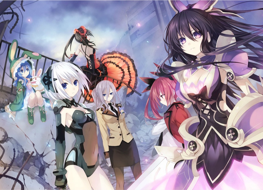 4girls, bodysuit, date_a_live, itsuka_kotori, multiple_girls, murasame_reine, official_art, pantyhose