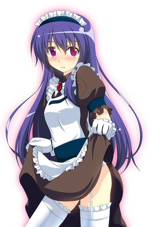 alice_(ragnarok_online), blush, dress, dress_lift, garter_straps, gloves, kuroma_(no_plan), maid