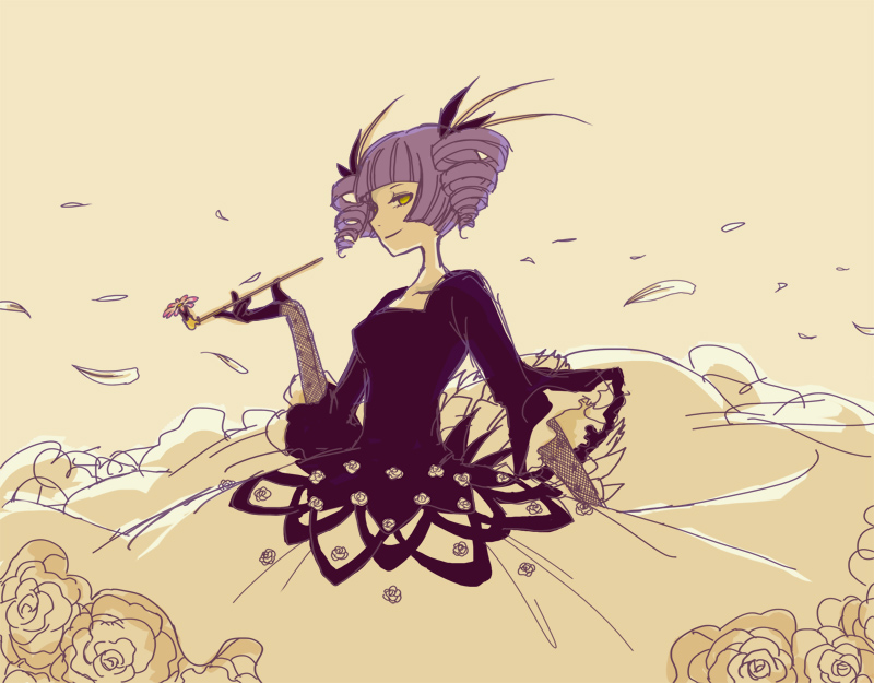 dress, drill_hair, june_may, kiseru, nona_drops, pipe, purple_hair