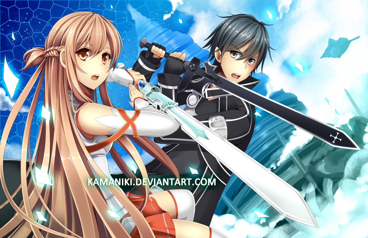 1girl, aincrad, asuna_(sao), black_eyes, black_hair, braid, brown_eyes, brown_hair