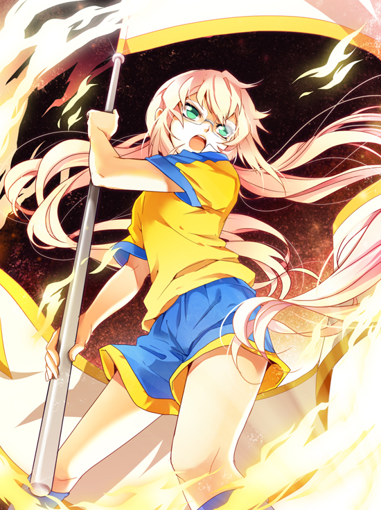 blonde_hair, blue_eyes, daqshu, fire, flag, fusion, glasses, inazuma_eleven