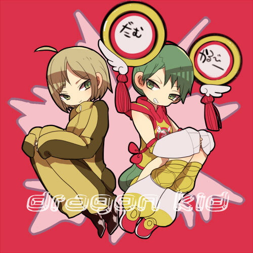 ahoge, blonde_hair, bruce_lee's_jumpsuit, bruce_lee's_jumpsuit, chinese_clothes, detached_sleeves, dragon_kid, dual_persona