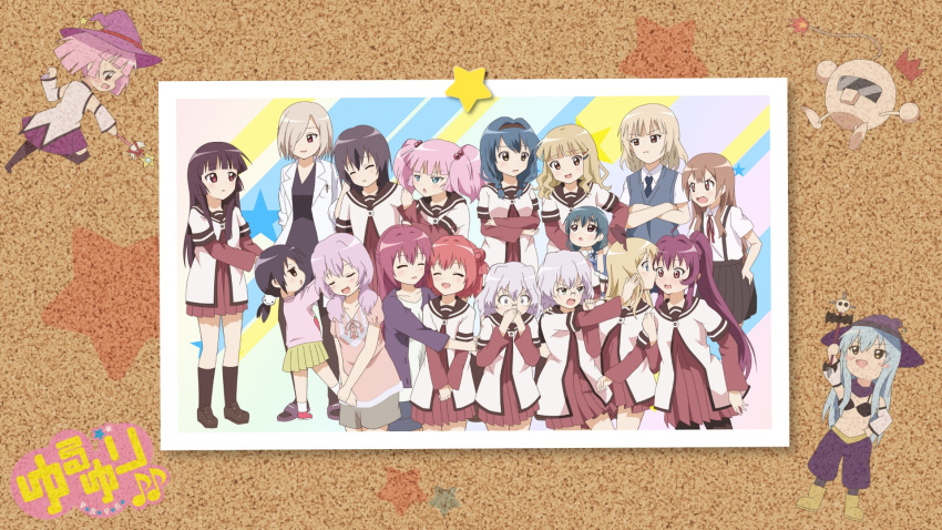 :d, ^_^, ahoge, akaza_akane, akaza_akari, arm_hug, black_hair, blonde_hair
