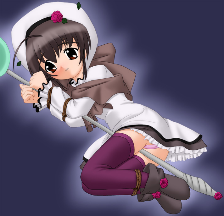 bdsm, bondage, bound_ankles, bound_arms, bound_wrists, character_request, dress, hat