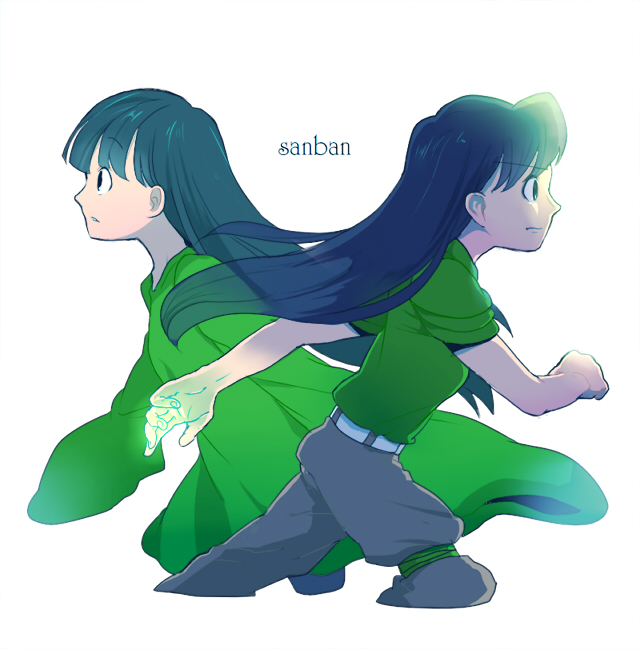 2girls, black_hair, codename:_kids_next_door, female, kuki_sanban, long_hair, multiple_persona, pants