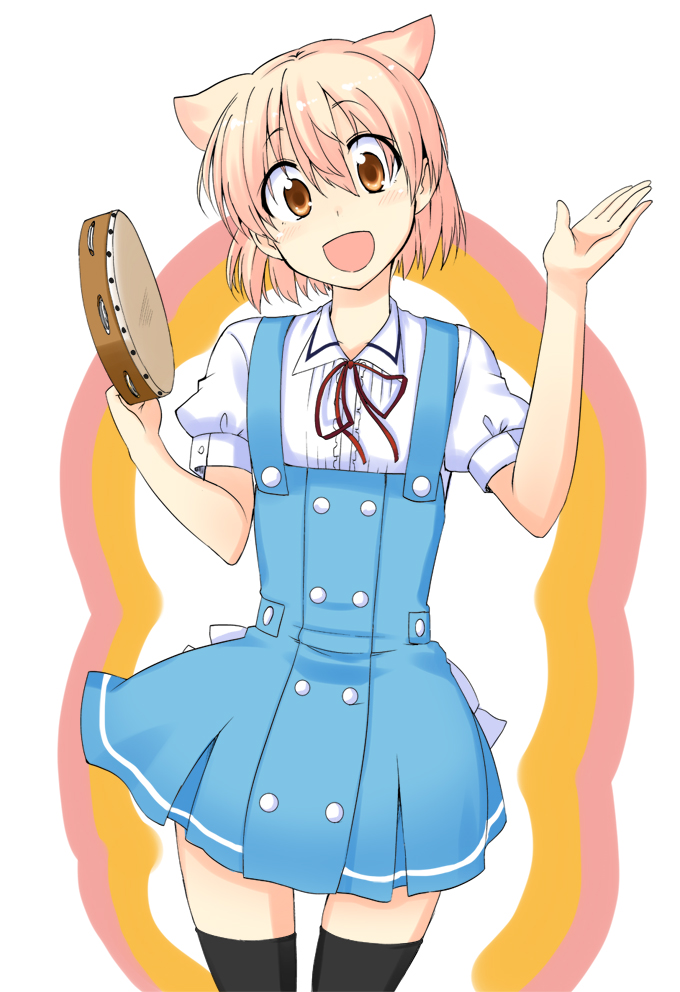 animal_ears, blonde_hair, blush, cat_ears, instrument, open_mouth, power_of_smile, shinohana_mayu
