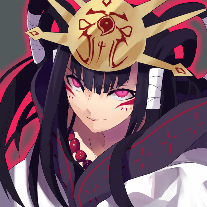 1girl, beatmania, beatmania_iidx, black_hair, bust, facial_tattoo, hair_ornament, himiko_(beatmania)
