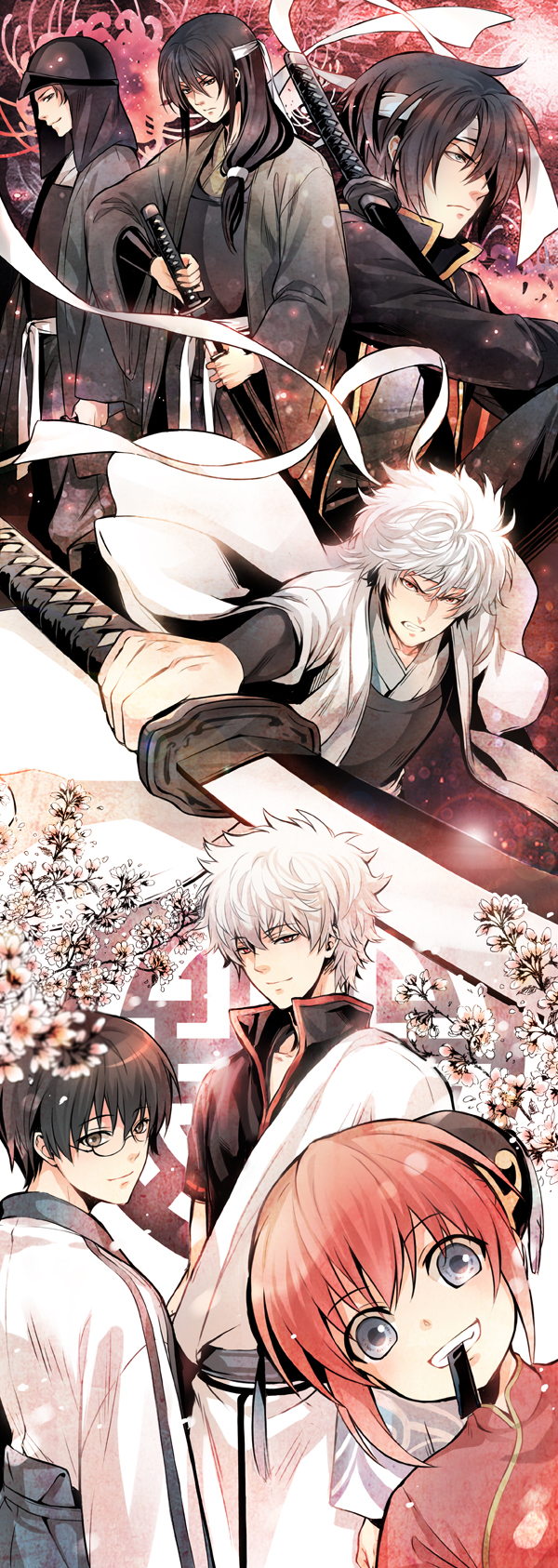 6+boys, black_hair, blue_eyes, bun_cover, chinese_clothes, double_bun, dual_persona, gintama