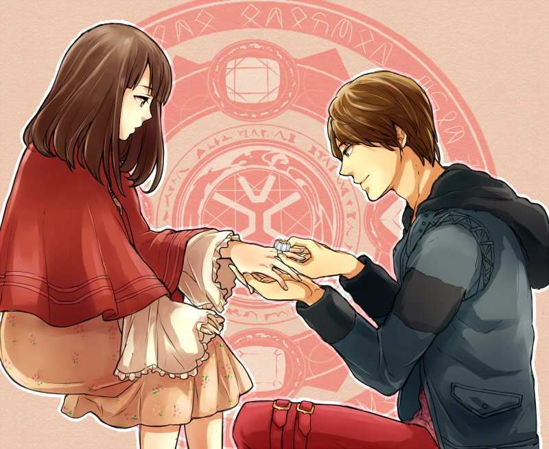 1girl, brown_eyes, brown_hair, capelet, dress, female, hooded_jacket, jewelry