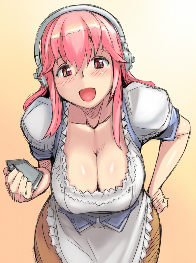 :d, bar_maid, blush, breasts, cleavage, corset, dirndl, down_blouse