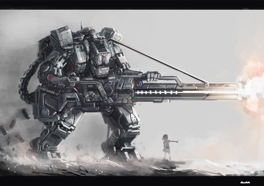 gun, mecha, misaka_mikoto, original, osama, silhouette, to_aru_kagaku_no_railgun, to_aru_majutsu_no_index