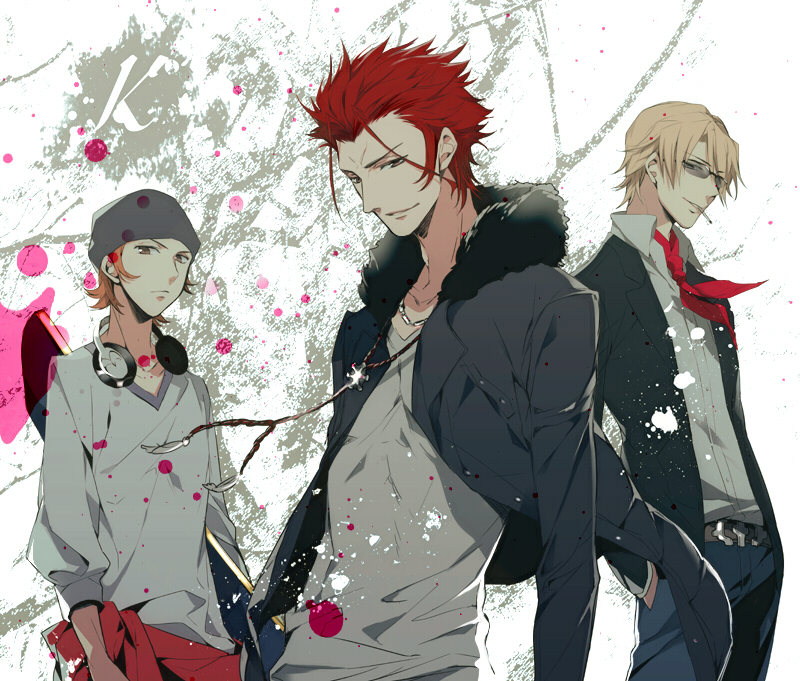 futaba_hazuki, headphones, jacket, k_(anime), kusanagi_izumo, kusanagi_izumo_(k), necktie, red_hair