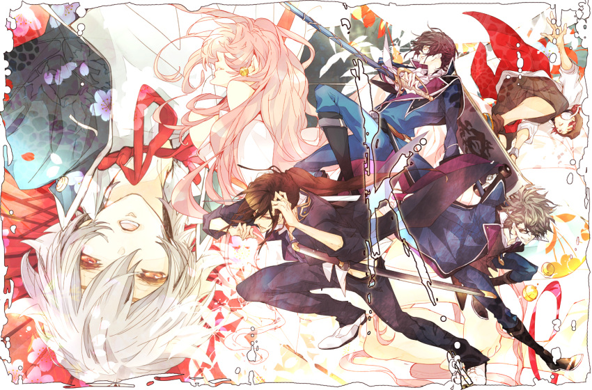 black_hair, boots, fushimi_saruhiko, glasses, hat, headphones, isana_yashiro, jacket
