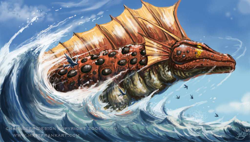 epic, fish, godzilla_(series), kaijuu, titanosaurus_(godzilla), waves