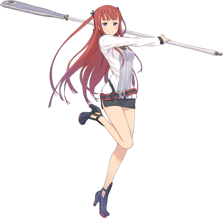 aruka, belt, blush, high_heels, holding, kuroboshi_kouhaku, leg_up, long_hair, miniskirt, official_art, red_hair, redhead, shoes, skirt, smile, solo, summon_night, summon_night_5, transparent_background, weapon