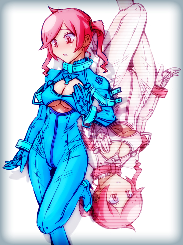 breasts, cleavage, cleavage_cutout, collar, digimon, digimon_world_re:digitize, dual_persona, pink_eyes, pink_hair, rindou_akiho, twintails, under_boob, underboob, underboob_cutout, zero_hime