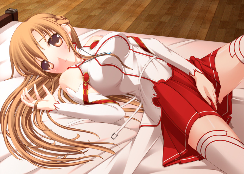 1girl, asuna_(sao), blush, breasts, brown_eyes, brown_hair, long_hair, looking_at_viewer
