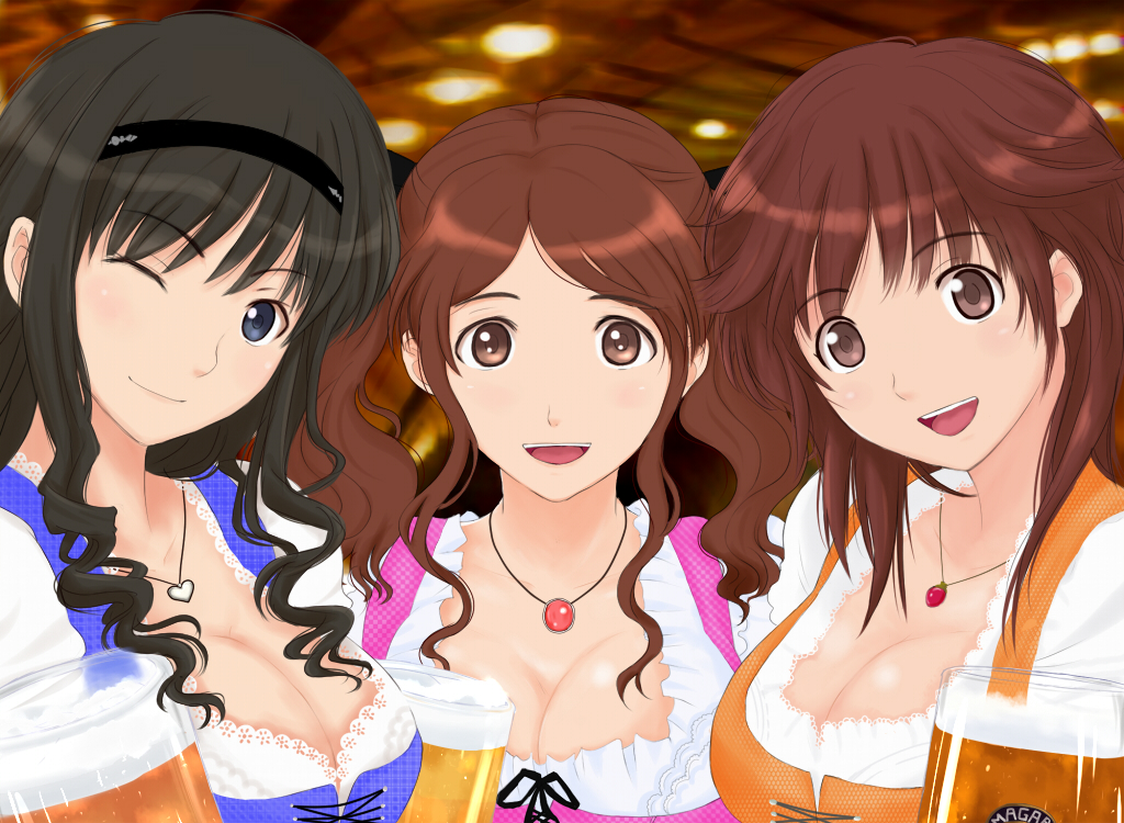 amagami, beer, black_eyes, black_hair, breasts, brown_eyes, brown_hair, bust