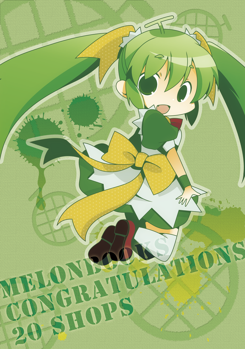 green_eyes, green_hair, long_hair, looking_at_viewer, melon-chan, melonbooks, misaki_(1n1m), open_mouth