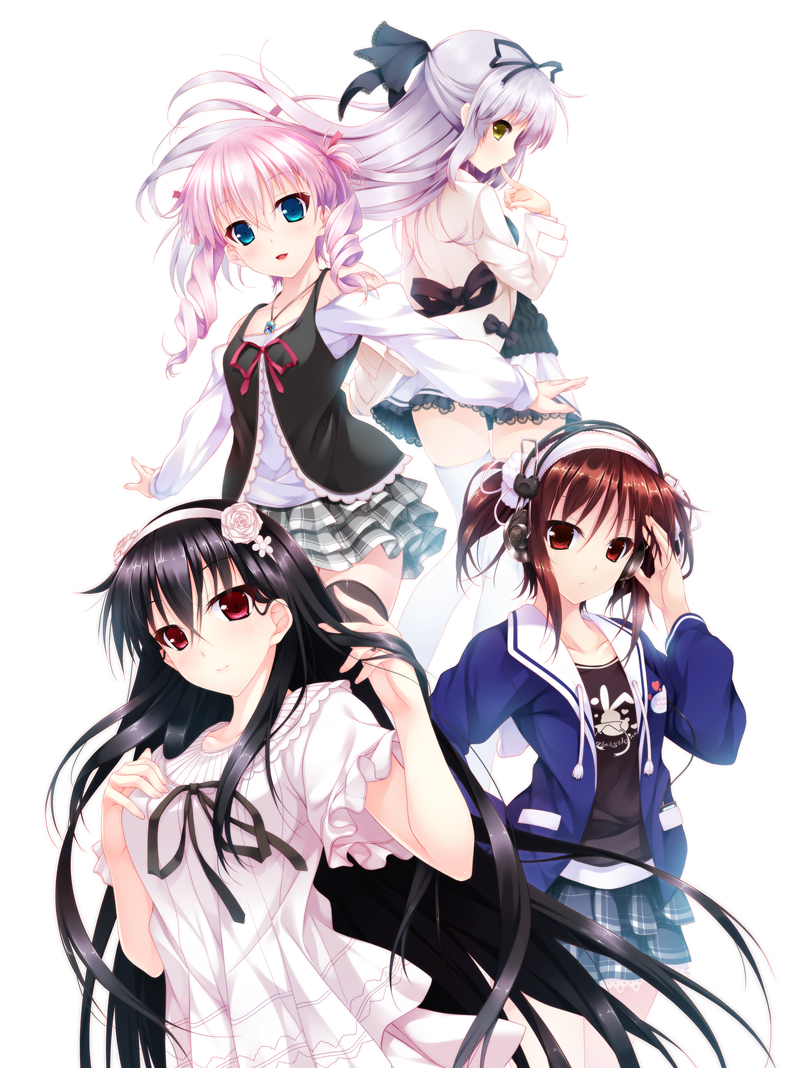 aqua_eyes, black_hair, black_legwear, brown_hair, casual, drill_hair, finger_to_mouth, hair_ribbon