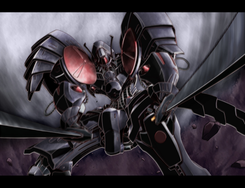 dual_wielding, five_star_stories, gomi_kushige, katana, letterboxed, mecha, no_humans, solo