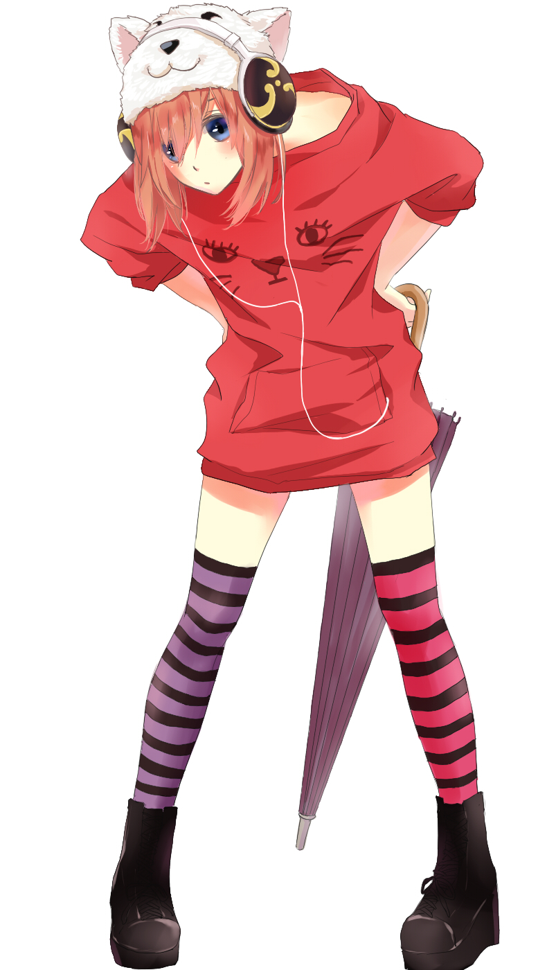 alternate_costume, animal_hat, blue_eyes, casual, feiqiuxuan, gintama, hat, headphones