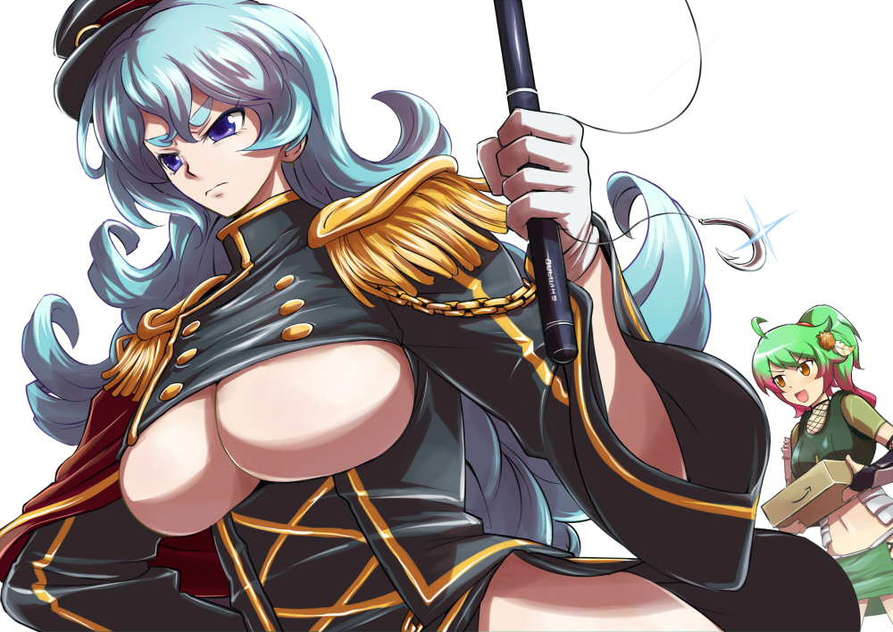 blue_hair, breasts, character_request, epaulettes, eyebrows, gradient_hair, green_hair, hat