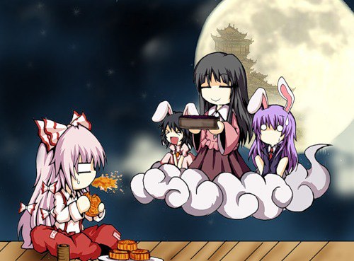 >_<, 4girls, :d, animal_ears, black_hair, blazer, bow, bunny_ears