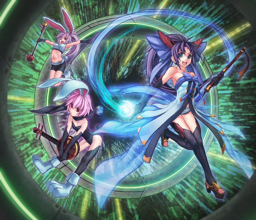 animal_ears, aqua_eyes, bare_shoulders, boots, bunny, bunny_ears, bunnysuit, chang'e