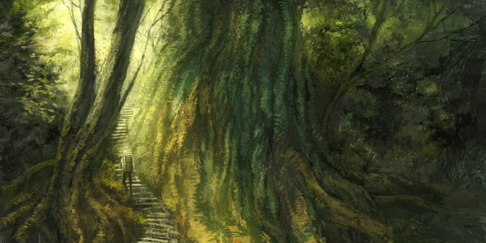 forest, ginko, mushishi, nature, scenery, soles, stairs, watermother2004