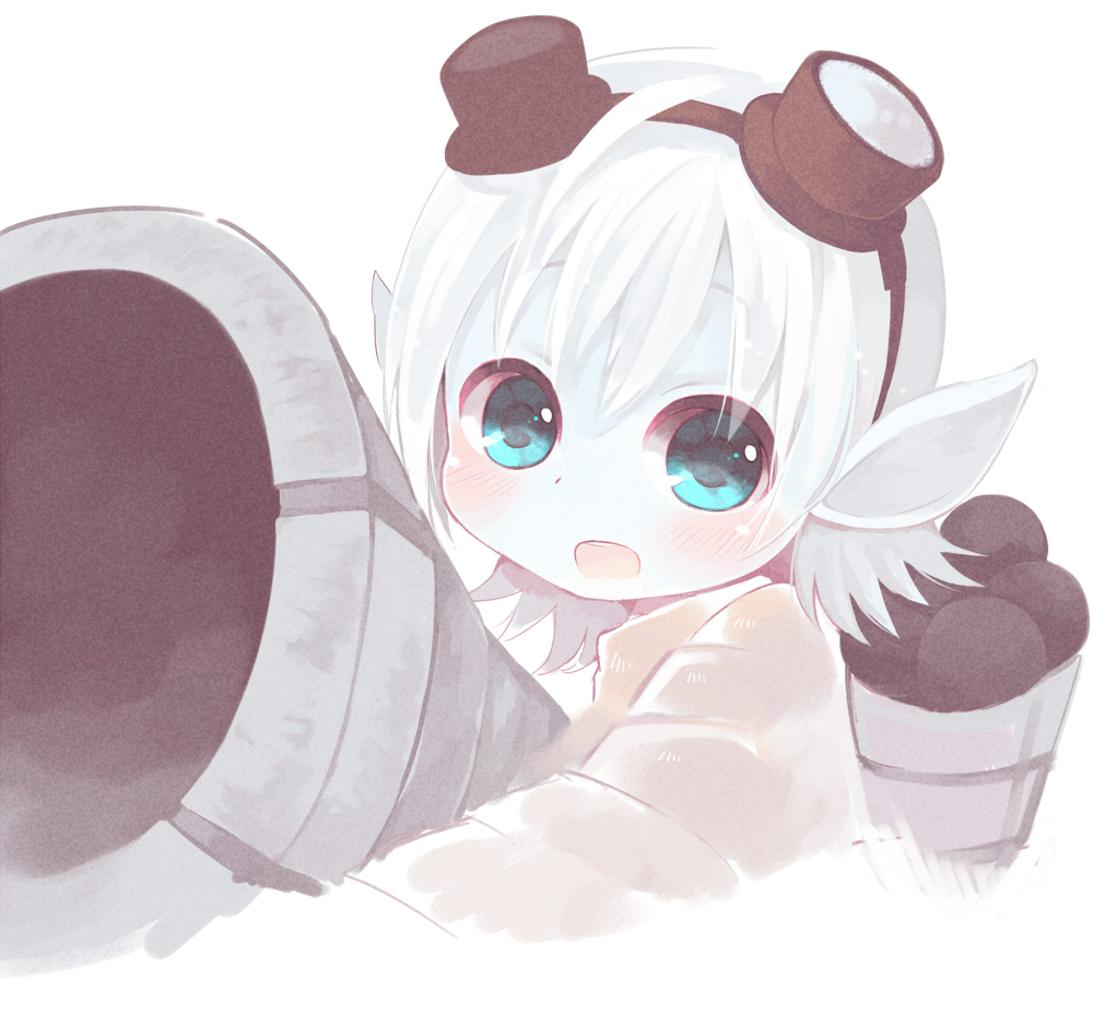 aqua_eyes, blush, cannon, faux_traditional_media, goggles, goggles_on_head, konatsu_miyu, league_of_legends