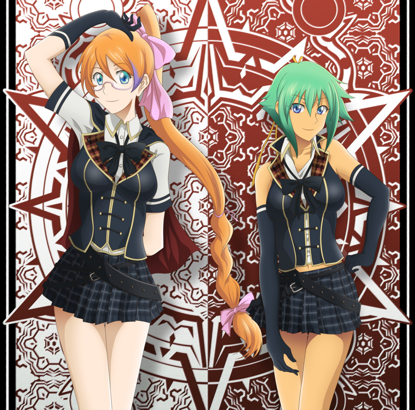 aquarion_(series), aquarion_evol, bow, bowtie, elbow_gloves, glasses, gloves, green_hair