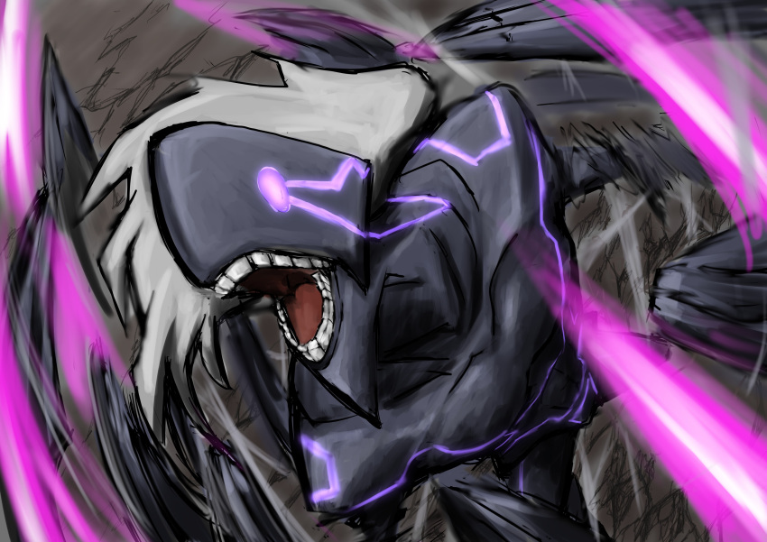 bared_teeth, deadspike_nine, glowing, glowing_eyes, highres, merkava_(under_night_in-birth), monster, neon_trim