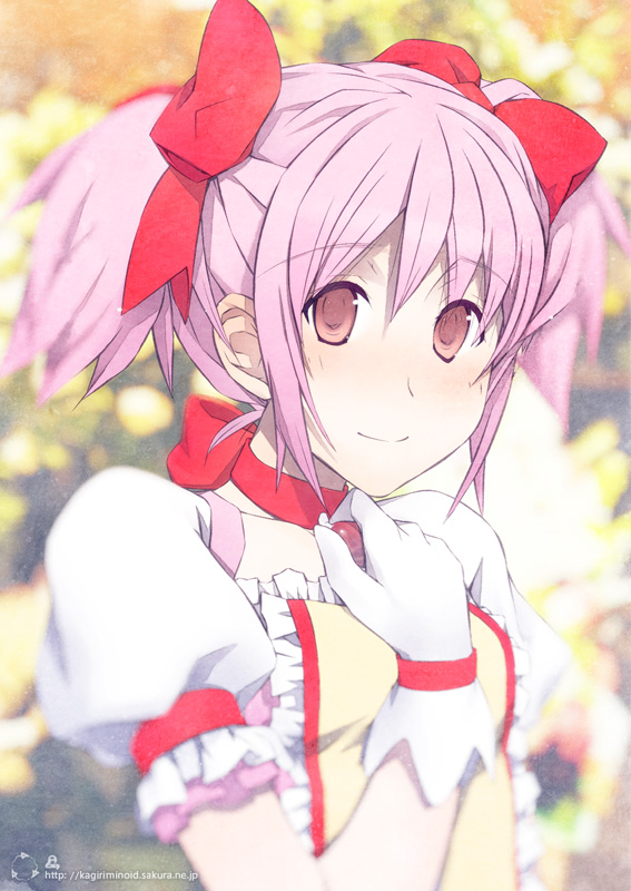 choker, gloves, kaname_madoka, magical_girl, mahou_shoujo_madoka_magica, pink_eyes, pink_hair, puffy_short_sleeves
