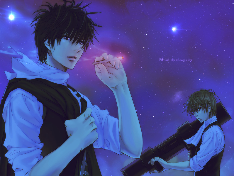 ascot, bazooka, black_hair, blue_eyes, brown_eyes, brown_hair, cigarette, gintama
