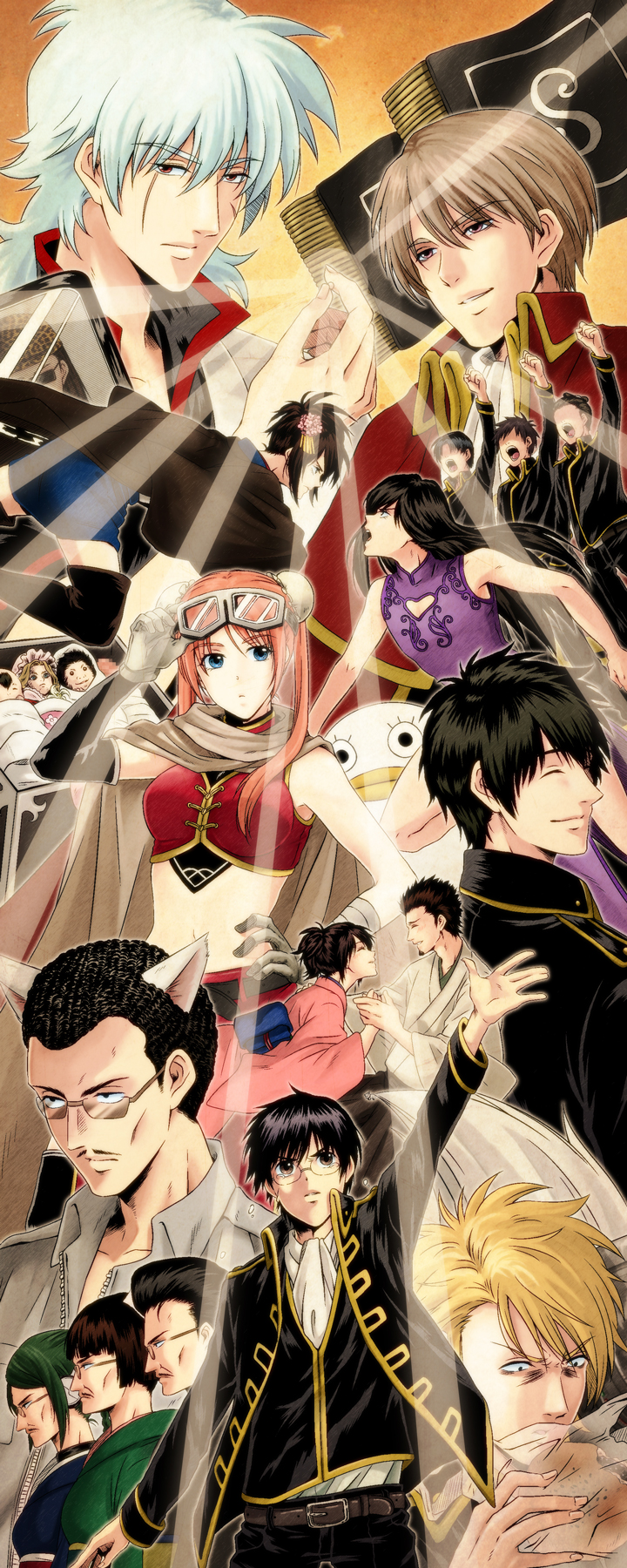 cape, catherine_(gintama), elizabeth_(gintama), everyone, gintama, highres, hijikata_toushirou, kagura_(gintama), katsura_kotarou, kondou_isao, military, military_uniform, okita_sougo, otose, sadaharu, sakata_gintoki, scar, shimura_shinpachi, shimura_tae, ss10-b, tama_(gintama), uniform, what_if, yagyuu_kyuubei, yamazaki_sagaru