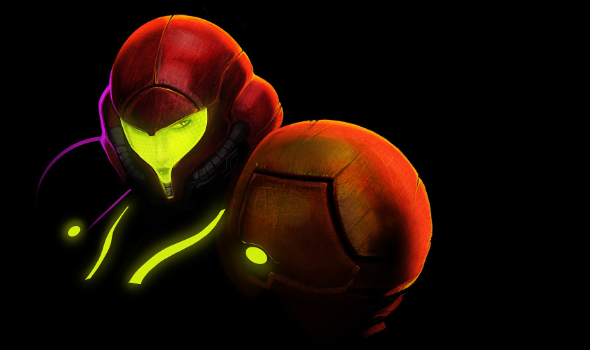 1girl, female, helmet, highres, lips, metroid, metroid_other_m, neon_trim, nintendo, pertheseus, power_armor, power_suit, samus_aran, solo, varia_suit, wallpaper