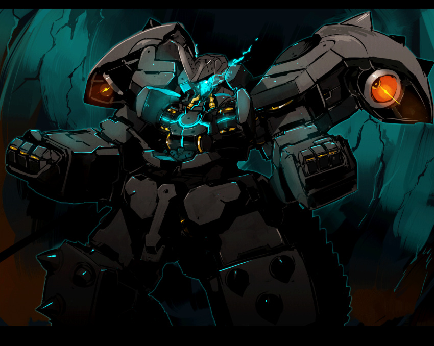 character_request, clenched_hands, copyright_request, glowing, glowing_eyes, kusanagi_kaoru, mecha, pixiv_robot_wars, pixiv_robot_wars_gaia, robot, solo