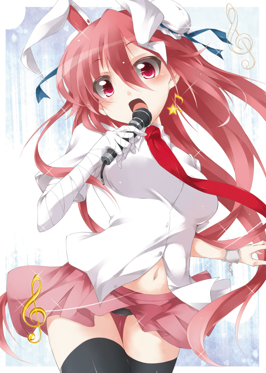 animal_ears, bandage, bandages, black_legwear, black_panties, blush, bunny_ears, cosplay