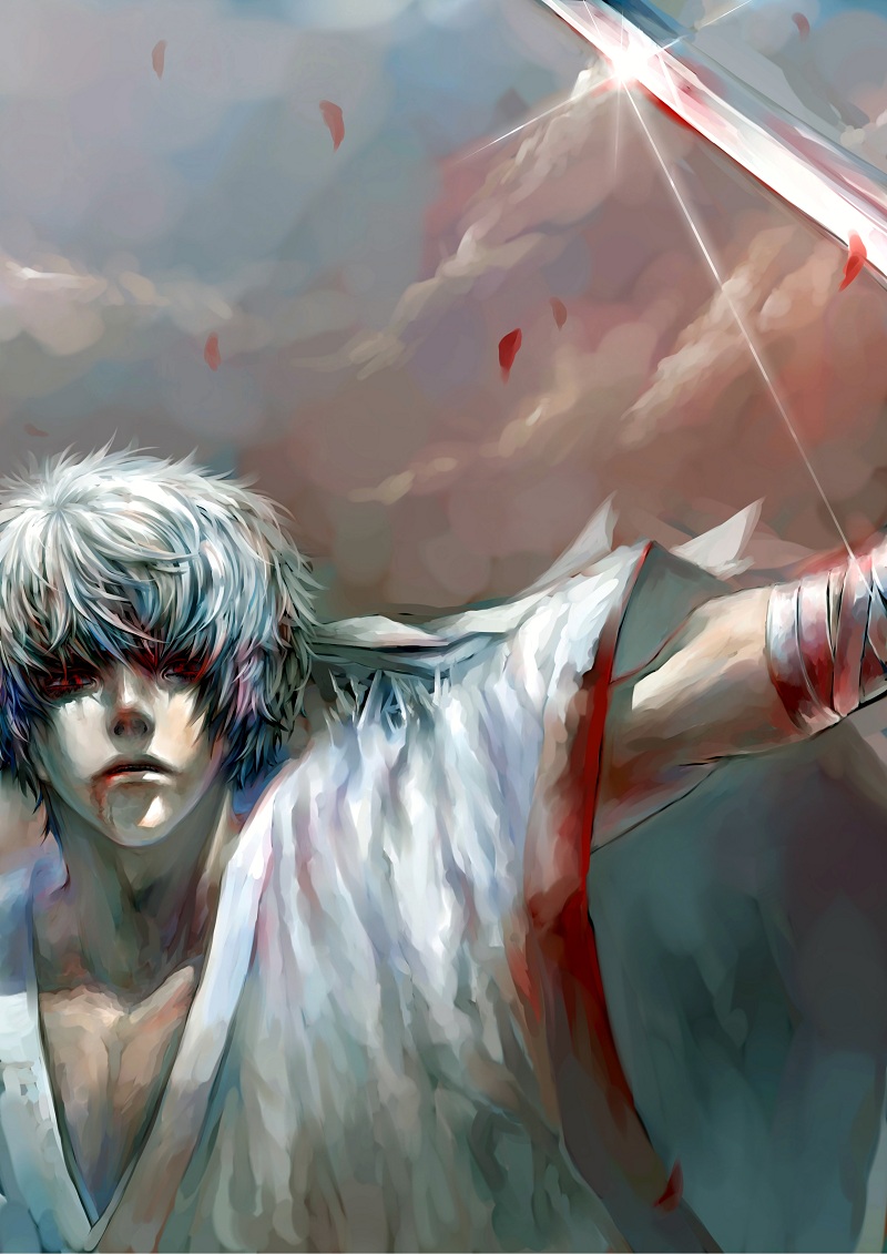 a9219669, blood, blood_in_mouth, gintama, headband, japanese_clothes, joui, katana