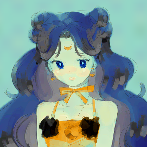 bare_shoulders, big_hair, bishoujo_senshi_sailor_moon, blue_background, blue_eyes, blue_hair, bust, crescent_moon