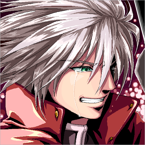 blazblue, clenched_teeth, coat, green_eyes, kai_(lisalisa1983), lowres, male, purple_background