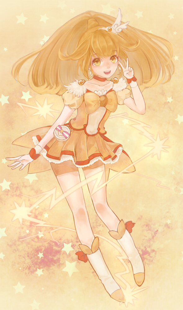 :d, bike_shorts, blonde_hair, cure_peace, dress, kise_yayoi, ladybird8n, long_hair