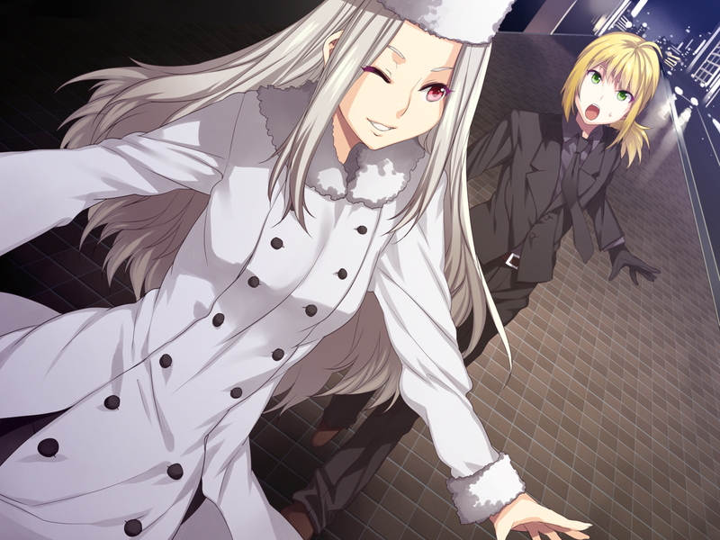 ahoge, blonde_hair, blush, coat, fate/zero, fate_(series), formal, green_eyes