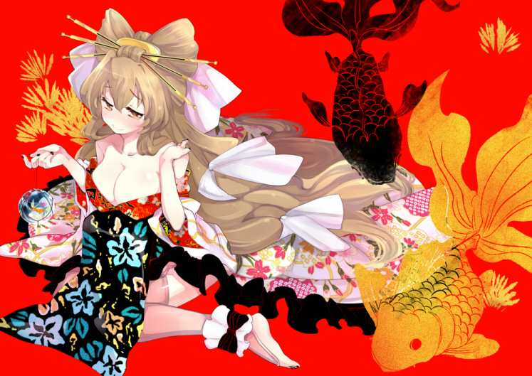 aoi_kimi, bow, breasts, brown_eyes, brown_hair, cleavage, female, hair_bow