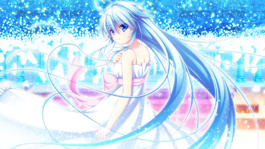 asami_asami, blue_eyes, blue_hair, dress, game_cg, long_hair, re:birth_colony_-lost_azurite-